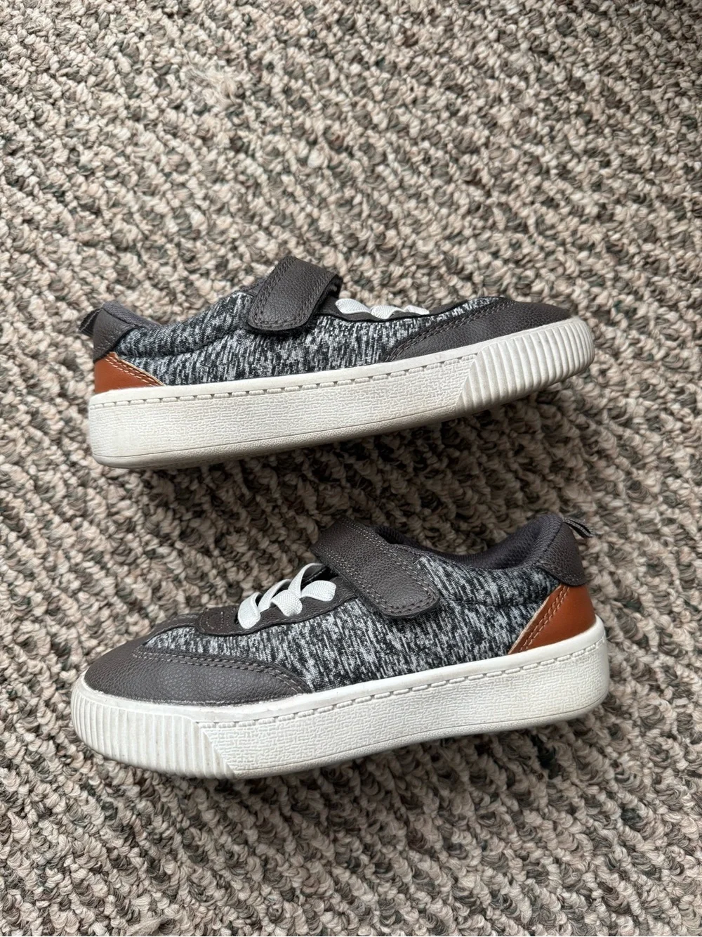 Carter's Gray Knit Sneakers with Brown Heel Accent
